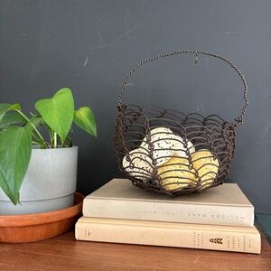 Vintage Rustic Wire Basket with Faux Eggs